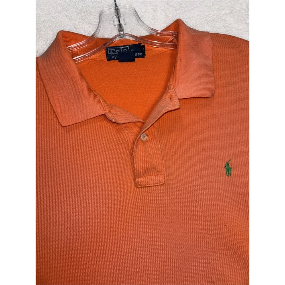 Vintage 90s Y2K Polo Ralph Lauren XL Orange Green Pony Polo Shirt Preppy Worn